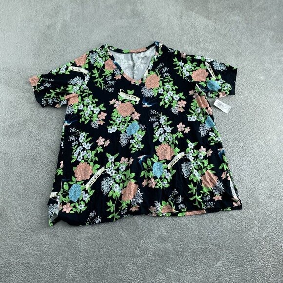 Torrid Womens Super Soft Floral Black V-Neck Knit Top Size 5X Rayon NWT 3313 - Picture 1 of 9